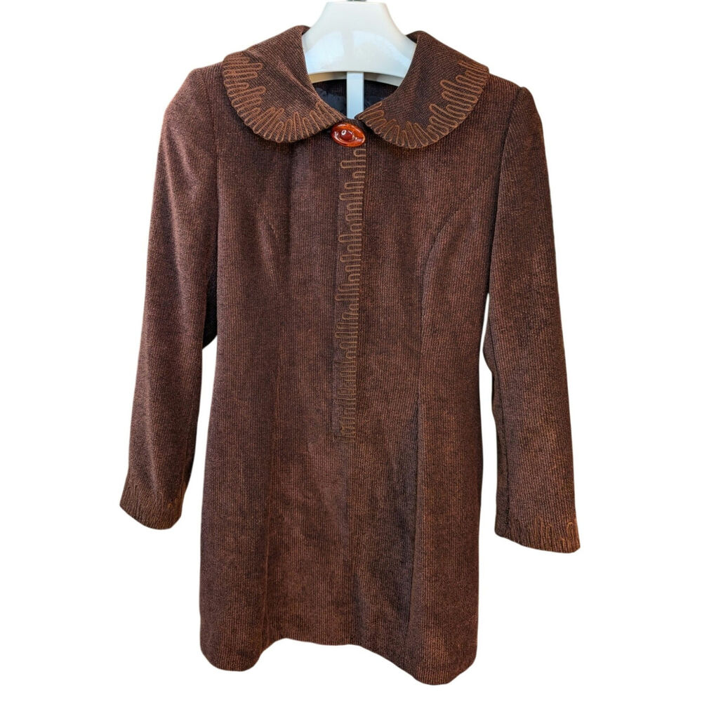 Vintage Taiwah Wool Silk Embroidered Longline Coat Jacket Size M